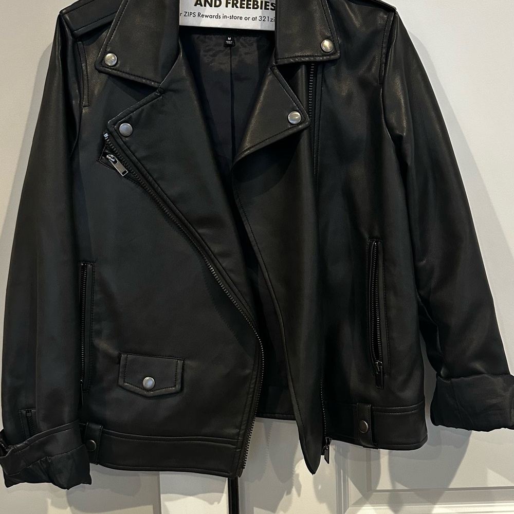 7 For All Mankind Midnight Black Leather Biker Jacket